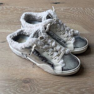 Dolce Vita Metallic Silver and Cream Sneaker Slides Size 7